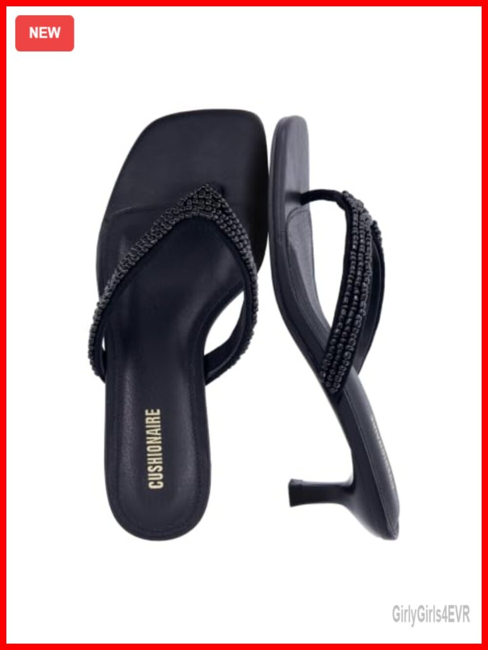 CUSHIONAIRE Mila Beaded Kitten Heel Thong Sandals Square Toe Faux Suede